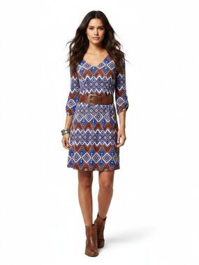 V Neck Colorful Geo Mini Dress Southwestern NWT